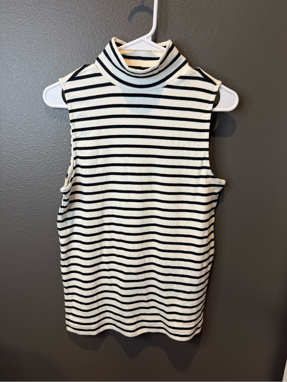 LOFT Black & White Striped Sleeveless Turtleneck Camisole